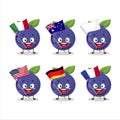 New blueberry cartoon character bring the flags of various countries