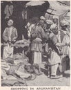 Vintage 1930s black and white photo of shopping in Afghanistan.