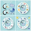 New born baby boy circle infographic set Royalty Free Stock Photo