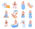 New born baby. Cartoon toddler boy and girl characters laughing and crying. Sleeping or playing little kids. Infants Royalty Free Stock Photo