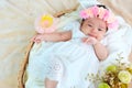 New born baby sleep on the basket or on the bed and keep smile with everyone. Feeling love the new born baby and need to take care Royalty Free Stock Photo