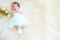 New born baby sleep on the basket or on the bed and keep smile with everyone. Feeling love the new born baby and need to take care Royalty Free Stock Photo