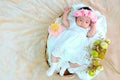 New born baby sleep on the basket or on the bed and keep smile with everyone. Feeling love the new born baby and need to take care Royalty Free Stock Photo