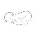 New born baby is sleeping line drawing outlline