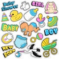 New Born Baby Stickers, Patches, Badges Scrapbook Baby Shower Decoration Set with Stork and Toys