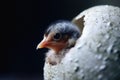 A new born bird looking out of an egg shell created with generative AI technology