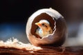 A new born bird looking out of an egg shell created with generative AI technology