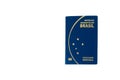 New brazilian passport ina white background with copy space.