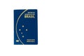 New brazilian passport ina white background with copy space.