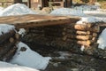 New bridge from brevet across a mountain stream in winter on a sunny day. Carpathians. Ukraine. Royalty Free Stock Photo