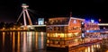 New bridge Most SNP in Bratislava at night. Bridge of the Slovak National Uprising or the UFO