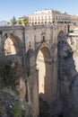 New Bridge over Guadalevin River in Ronda, Malaga, Spain. Popular landmark in the evening Royalty Free Stock Photo