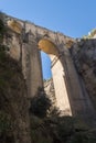 New Bridge over Guadalevin River in Ronda, Malaga, Spain. Popular landmark in the evening Royalty Free Stock Photo