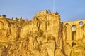 The new bridge of the village of Ronda in the rays of the setting sun