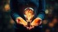 A new bright idea concept depicted by a shining lightbulb cradled in human palms, Ai Generated Royalty Free Stock Photo