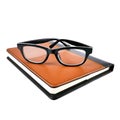 New brown leather Notebook diary with black glasses isolated on white background Royalty Free Stock Photo