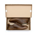 New brown shoe in box Royalty Free Stock Photo