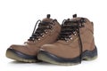 New brown working boots on a white background. Royalty Free Stock Photo