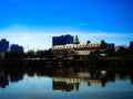 New Brunswick New Jersey Skyline Over The Blue Raritan River Royalty Free Stock Photo