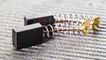 New brushes for replacement in an electric motor on a gray background, close-up, industry Royalty Free Stock Photo