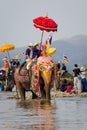 New Buddhist monks in elephant ordination