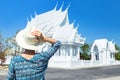 New buddhist pagoda - White Temple in Pattaya city in Thailand. New tourist destination in Pattaya. Blue sky and tranquil