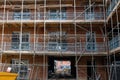 New build residential multistorey apartment building made of brick and concrete block, wi