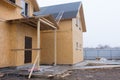 New build wooden house under construction Royalty Free Stock Photo