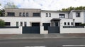 New building semi-detached house in grey and white modern style residential terraced houses and design Royalty Free Stock Photo