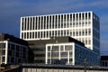 New buildings of modern business center near a empty city street at sunny day Royalty Free Stock Photo