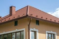 New built one-store cottage house with red tiling roof, plastic Royalty Free Stock Photo