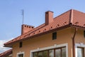 New built one-store cottage house with red tiling roof, plastic Royalty Free Stock Photo