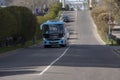 Ulan-Ude, Buryatia / Russia - May 15, 2021: New bus on the streets of Ulan-Ude, descent from the central square