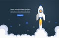 New business project startup concept. Space rocket launch. Vector illustration. Flat design style Royalty Free Stock Photo