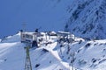 New cable car cabin in the Azau Glade. PriElbrusye. Snowblower Peaks of Mount Elbrus. North Caucasus. Russia. Royalty Free Stock Photo