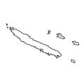 New Caledonia map of black contour curves on white background of