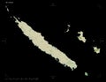 New Caledonia shape on black. Topo Humanitarian