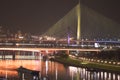 New so called Bridge over the Ada in Belgrade, capitol of Serbia. Beautiful night view on panoramic Belgrade Royalty Free Stock Photo