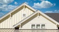 New Home House Yellow Exterior Roof Peak Details Puffy Cloudy Sky Background Royalty Free Stock Photo