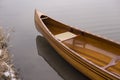 New Canoe floating on the calm water in winter sunset