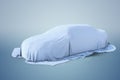 New car covered with white cloth. 3D rendered illustration Royalty Free Stock Photo