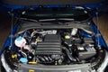 New car engine and parts under hood