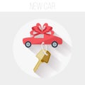 New Car with Key Icon, Flat Vector Illustration Royalty Free Stock Photo