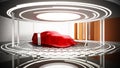 New car model showcase on the podium under the red silk. 3D illustration