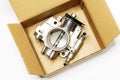 New car throttle valve in box Royalty Free Stock Photo