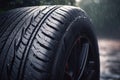 New car tire in rain AI generated