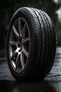 New car tire in rain AI generated