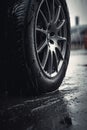 New car tire in rain AI generated