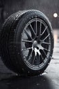 New car tire in rain AI generated