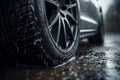 New car tire in rain AI generated